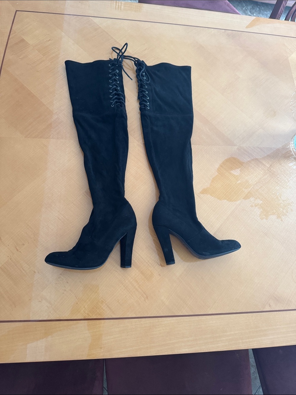 Steve Madden Black Suede-Look Over-the-Knee Lace-Up Heel Boots size 7